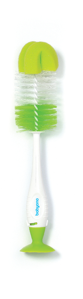 B.O.728/02 Szczotka do butelek i smoczków samostojąca z przyssawką i chowaną mini szczoteczką zielona TAKE CARE*