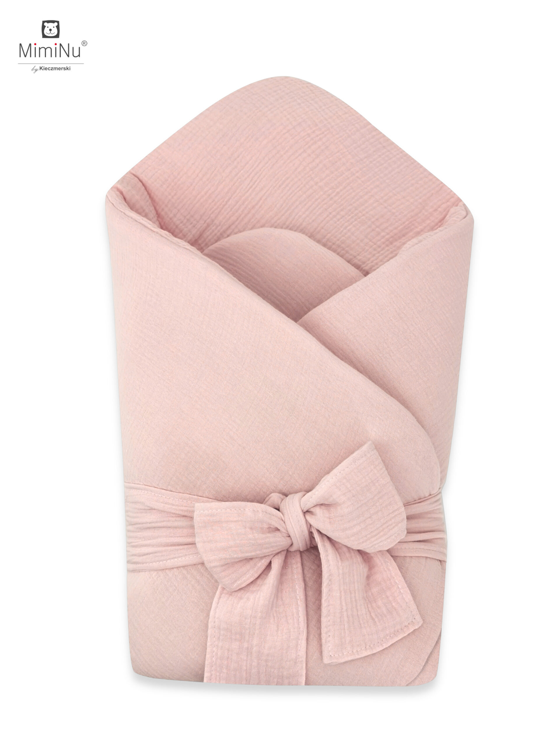 KIECZMERSKI Rożek niemowlęcy z kokardą MUŚLIN BAWEŁNIANY pudrowy róż bawełna 100%