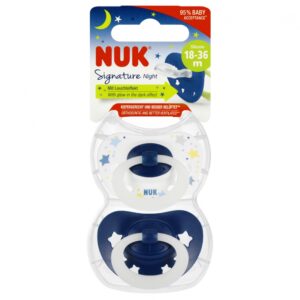 NUK 177166 Smoczek uspokajający SIGNATURE NIGHT 18-36m niebieski/biały 541446